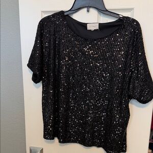 MELLODAY Black Sequin Short Sleeve Blouse